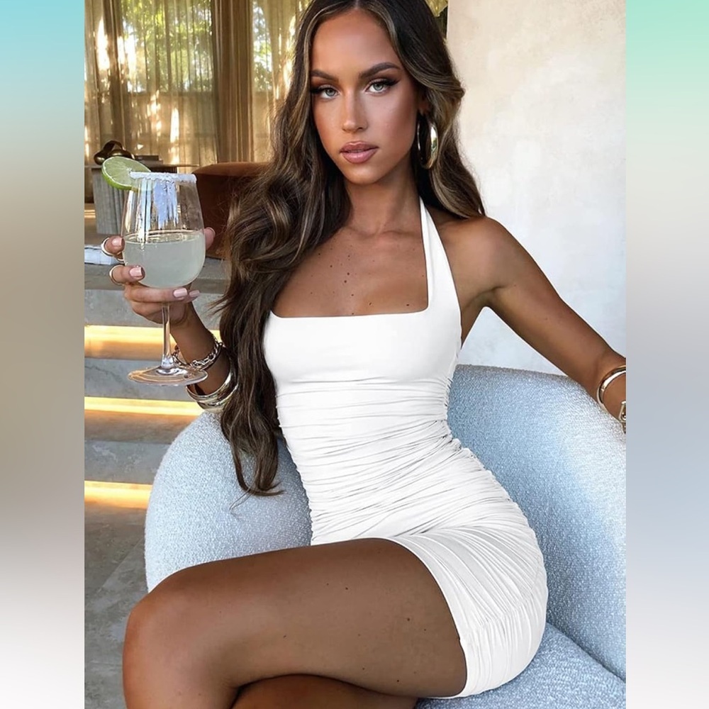 White halter bodycon dress
